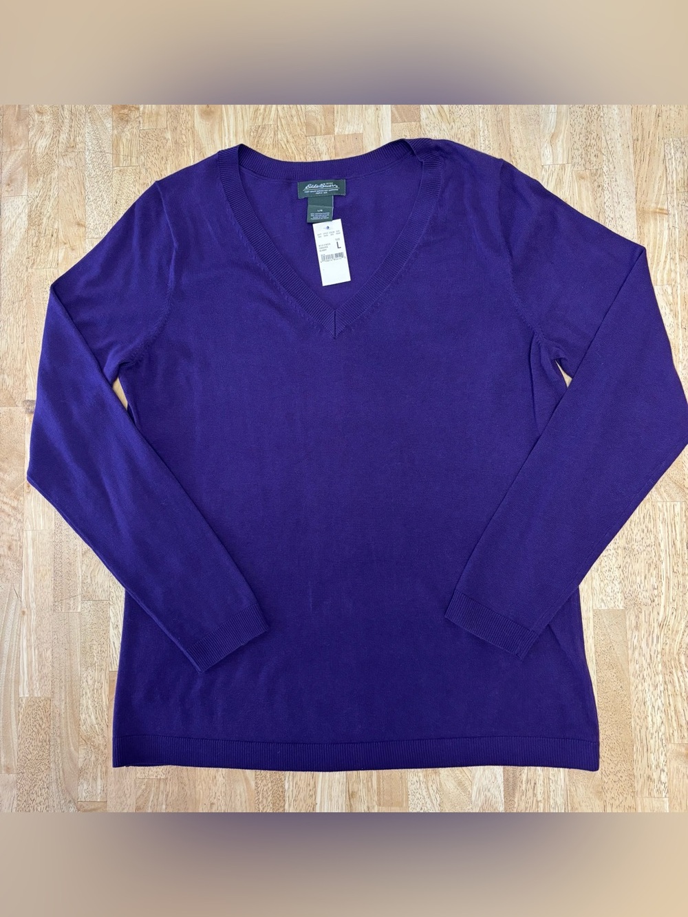 Eddie Bauer V Neck Sweater Blackberry Purple Cotton Knit Pullover NWT Large L